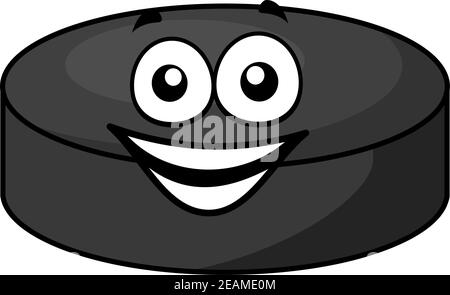 Palet de hockey à dessin animé gris souriant avec un joli petit visage format horizontal isolé sur fond blanc Illustration de Vecteur