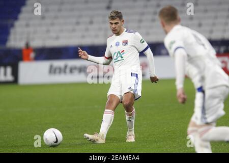 Bruno GUIMARAES de Lyon pendant la coupe française, partie de 64 match de football entre l'Olympique Lyonnais et l'AC Ajaccio le 9 février 2021 au Stade Groupama à Dé&#x83;Â écines-Charpieu près de Lyon, France - photo Romain Biard / Isports / DPPI / LiveMedia / Sipa USA Banque D'Images