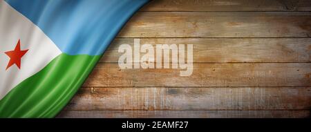 Drapeau de Djibouti sur une bannière murale en bois d'époque Banque D'Images
