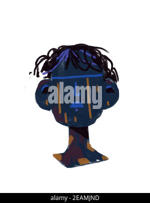 Graffiti Portrait de peinture africaine sans oeil avec marque de couleur. Rendu abstrait et Sculpture. Expressionisme et style Basquiat. Art moderne pour l'impression et l'affiche, isolé sur blanc Banque D'Images