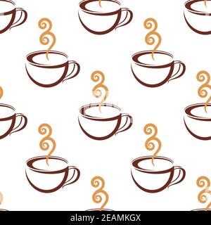 Préparation homogène de tasses de café brun chaud avec vapeur beige isolée sur fond blanc adaptée aux cafés et conception de restaurants Illustration de Vecteur