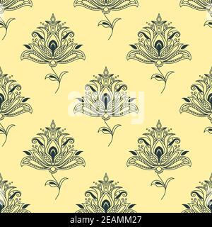 Motifs fleuris de pâles persanes calligraphiques sans couture de couleur verte en format ligne pour une utilisation comme éléments de conception isolés sur arrière-plan jaune Illustration de Vecteur