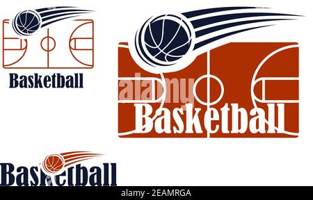 Symbole basket-ball avec champ vide, ballon et texte de couleur noire et rouge pour le sport et les loisirs Illustration de Vecteur