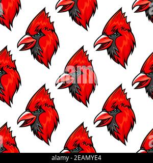 Motif oiseau cardinal rouge sans couture dans un style de dessin animé Illustration de Vecteur