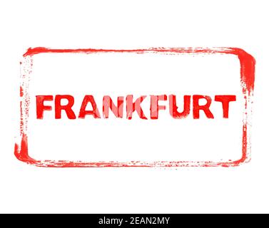 Cadre en pochoir rouge avec texte grunge ville allemande Francfort Banque D'Images