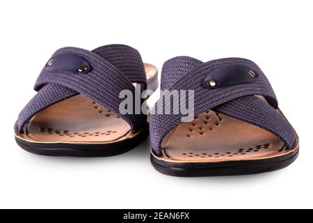 homme sandales cuir isolé sur fond blanc. Banque D'Images
