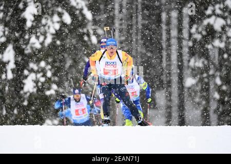 Pokljuka, Slovénie. 10 février 2021. Biathlon: Coupe du monde/ Championnat du monde, relais mixte. Erik Lesser d'Allemagne en action. Credit: Sven Hoppe/dpa/Alay Live News Banque D'Images