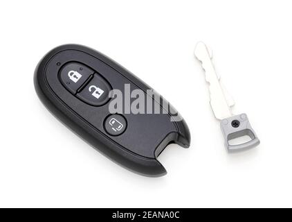 Voiture moderne clé noire télécommande ont bouton avant, bouton de porte coulissante. Banque D'Images
