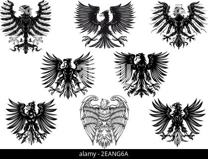 Aigles héraldiques royaux médiévaux pour un design heralsec rétro isolé arrière-plan blanc Illustration de Vecteur