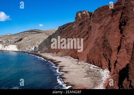 Plage rouge, Santorini, Cyclades, Iles grecques, Grèce, Europe Banque D'Images