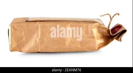 Le sac en papier avec un joint de cire isolé sur blanc arrière-plan Banque D'Images