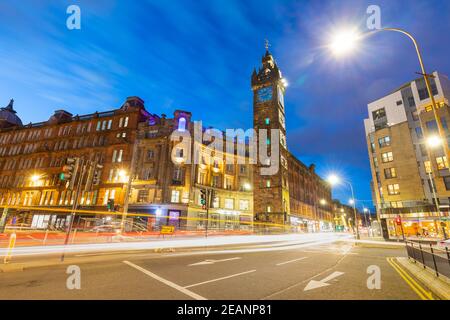 Tollbooth Steeple, au crépuscule, Glasgow Cross, Gallowgate, Glasgow, Écosse, Royaume-Uni, Europe Banque D'Images