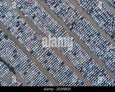 Voitures neuves, Tilbury Docks, Tilbury, Port de Londres, Essex, Angleterre, Royaume-Uni, Europe Banque D'Images