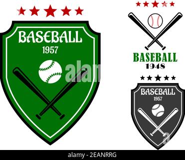 Emblèmes sportifs de baseball avec bouclier, battes, ballon et étoiles pour le design sportif Illustration de Vecteur