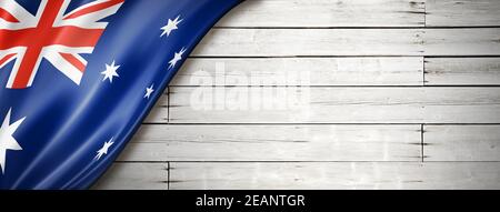 Drapeau australien sur l'ancienne bannière murale blanche Banque D'Images