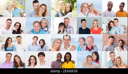 Couple heureux personnes visages Portrait Collage Banque D'Images