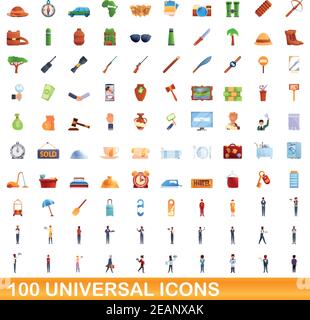 100 icônes universelles set. Cartoon illustration de 100 icônes universelles vector set isolé sur fond blanc Illustration de Vecteur