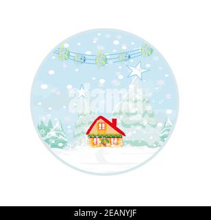 Carte de Noël abstraite avec paysage d'hiver Banque D'Images