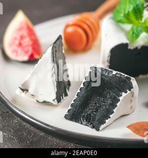 Camembert noir inhabituel avec du mildiou blanc Banque D'Images