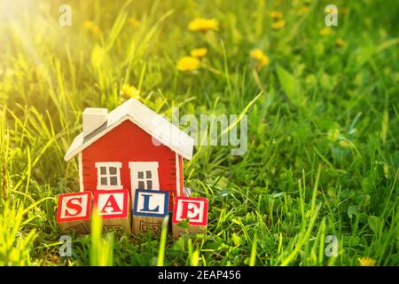 Maison en bois rouge sur l'herbe Banque D'Images