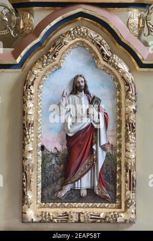 Décharge de Jésus sur la porte du tabernacle de l'autel principal dans l'église de Saint Matthieu à Stitar, Croatie Banque D'Images