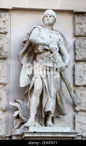 Viktor Tilgner: Crusader, sur la façade du Neuen Burg sur Heldenplatz à Vienne, Autriche Banque D'Images