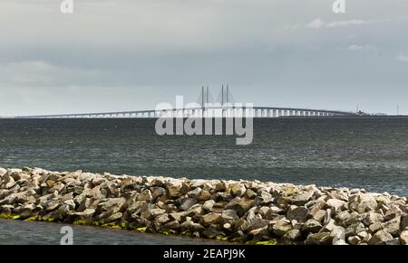 Pont d'Oresund sur la mer entre la Suède et le Danemark Banque D'Images