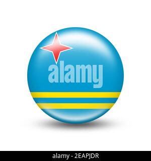 Drapeau national d'Aruba dans une sphère avec ombre blanche Banque D'Images