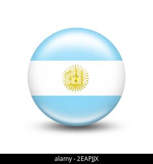 Drapeau de l'Argentine dans la sphère avec ombre blanche Banque D'Images