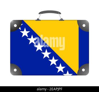 Le drapeau de Bosnie-Herzégovine sous forme de voyage valise sur fond blanc Banque D'Images