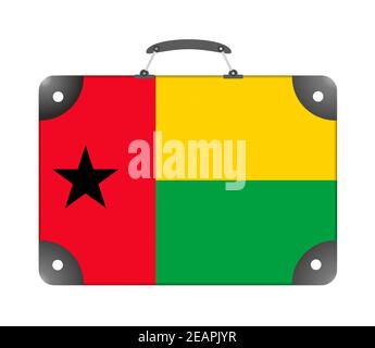 Drapeau de la Guinée-Bissau sous forme de valise de voyage sur un arrière-plan blanc Banque D'Images