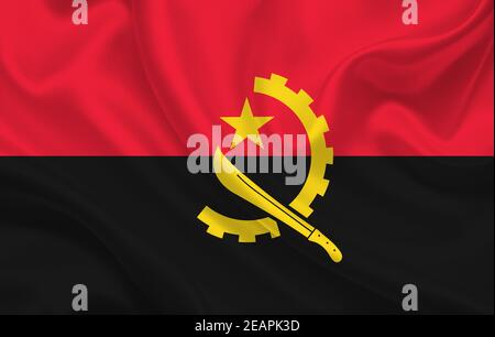 Drapeau de l'Angola sur toile ondulée toile de fond panorama Banque D'Images