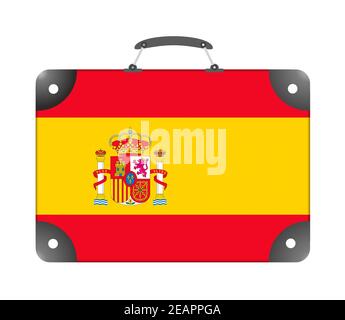 Drapeau de l'Espagne sous forme de valise de voyage sur fond blanc Banque D'Images