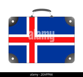 Drapeau de l'Islande sous forme de valise de voyage sur fond blanc Banque D'Images