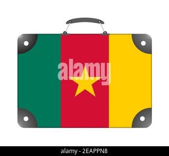 Drapeau du Cameroun sous forme de valise de voyage sur fond blanc Banque D'Images