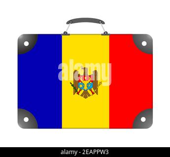 Drapeau du pays de Moldova sous la forme de une valise de voyage sur fond blanc Banque D'Images