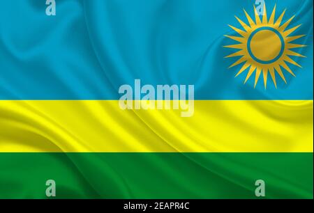 Drapeau du Rwanda sur toile ondulée toile de fond panorama Banque D'Images