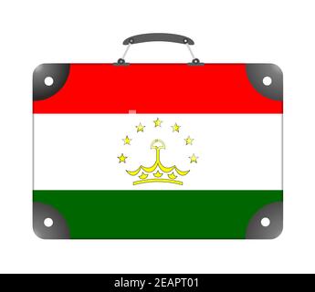 Drapeau du pays du Tadjikistan sous la forme de une valise pour voyager sur fond blanc Banque D'Images