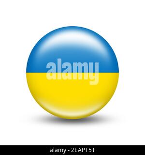 Drapeau de l'Ukraine dans la sphère avec l'ombre blanche Banque D'Images