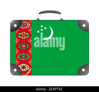 Drapeau du pays du Turkménistan sous la forme de une valise de voyage sur fond blanc Banque D'Images