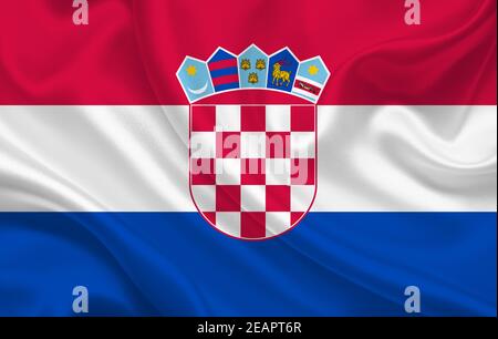 Croatie drapeau de pays sur toile ondulée toile de fond panorama Banque D'Images