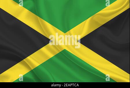 Drapeau de la Jamaïque sur toile ondulée toile de fond panorama Banque D'Images
