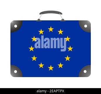 Drapeau de pays de l'UE sous forme de valise de voyage sur fond blanc Banque D'Images