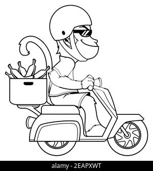 Monkey on Motor Bike Line Art Illustration de Vecteur