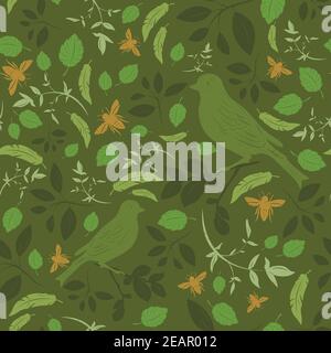 Motif fleuri sans couture avec oiseaux Illustration de Vecteur