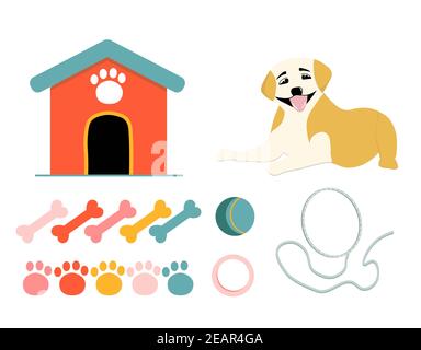 formation de chiens, chiens, objets animaux. STAND OU BOÎTE, OS ET JOUETS POUR ANIMAUX Banque D'Images