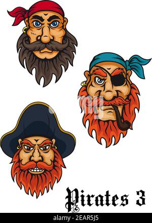 Caricature de pirates et de capitaines féroces pour des aventures, tatouage et mascotte Illustration de Vecteur