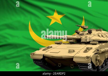 Char lourd avec conception fictive sur fond de drapeau mauritanien - concept moderne des forces armées de chars, militaire 3D Illustration Banque D'Images
