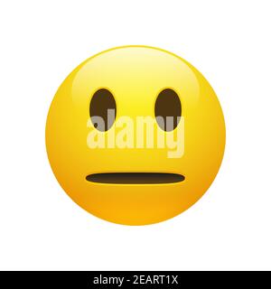 Vecteur Emoji jaune neutre face avec yeux ouverts et bouche sur fond blanc. Drôle de dessin animé poker face Emoji icône. Illustration 3D pour chat ou mess Illustration de Vecteur