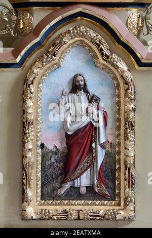 Décharge de Jésus sur la porte du tabernacle de l'autel principal dans l'église de Saint Matthieu à Stitar, Croatie Banque D'Images